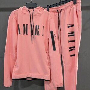 2pc Amiri Logo Womens Sz S Peachy Pink Sweats Outfit Hoodie & Pants